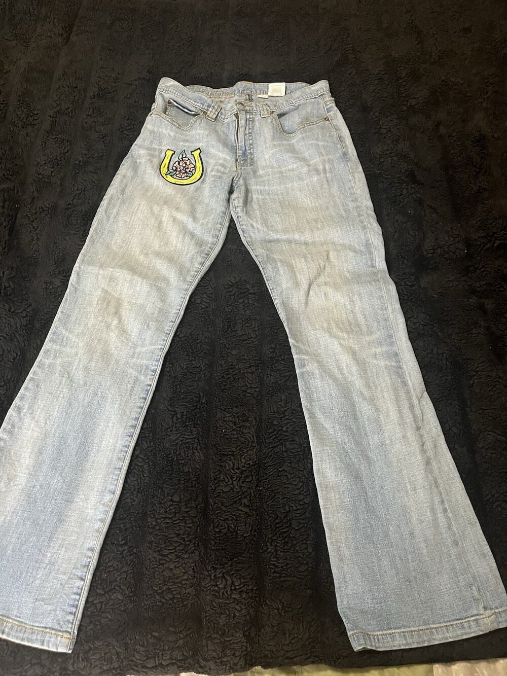 Rockies Embroidered Denim Jeans Blue Solid Flared Size 8